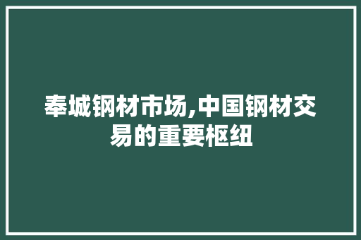 奉城钢材市场,中国钢材交易的重要枢纽