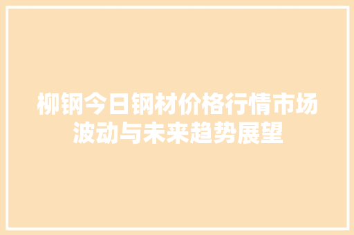 柳钢今日钢材价格行情市场波动与未来趋势展望