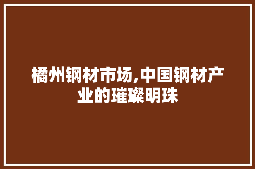 橘州钢材市场,中国钢材产业的璀璨明珠