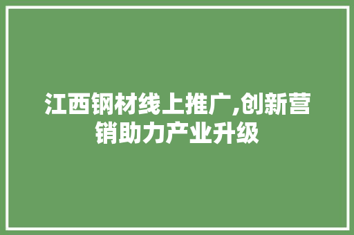 江西钢材线上推广,创新营销助力产业升级