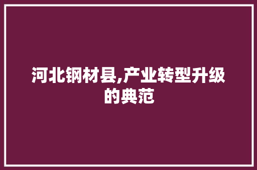 河北钢材县,产业转型升级的典范