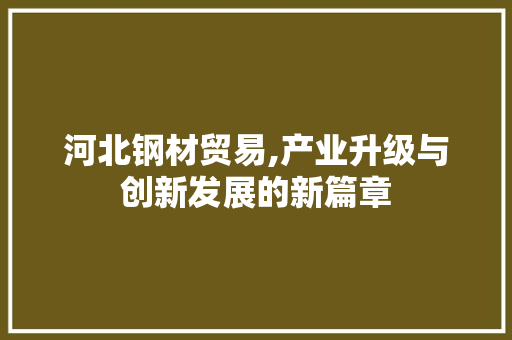 河北钢材贸易,产业升级与创新发展的新篇章