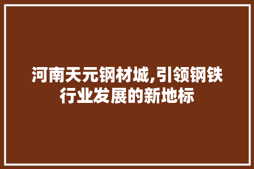 河南天元钢材城,引领钢铁行业发展的新地标