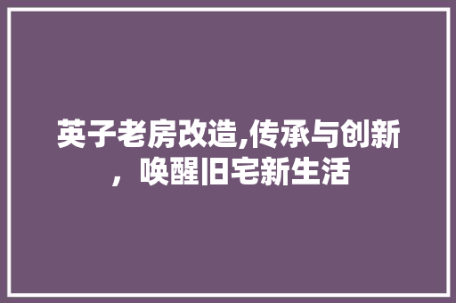 英子老房改造,传承与创新，唤醒旧宅新生活
