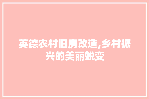 英德农村旧房改造,乡村振兴的美丽蜕变