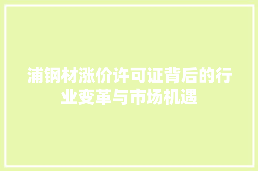 浦钢材涨价许可证背后的行业变革与市场机遇