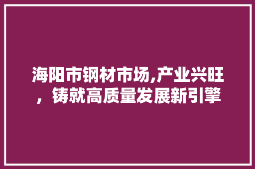 海阳市钢材市场,产业兴旺，铸就高质量发展新引擎