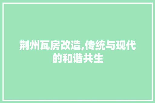 荆州瓦房改造,传统与现代的和谐共生