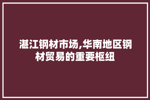 湛江钢材市场,华南地区钢材贸易的重要枢纽