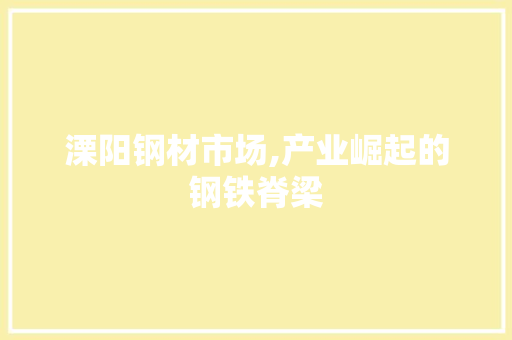 溧阳钢材市场,产业崛起的钢铁脊梁