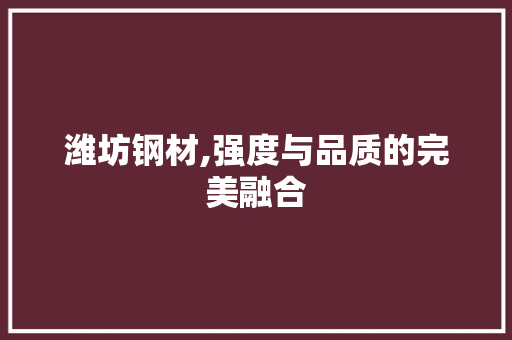 潍坊钢材,强度与品质的完美融合