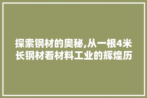 探索钢材的奥秘,从一根4米长钢材看材料工业的辉煌历程