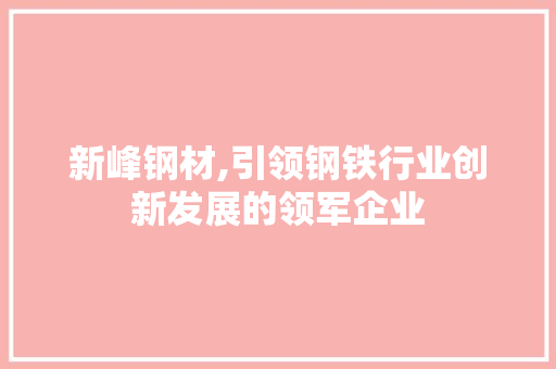 新峰钢材,引领钢铁行业创新发展的领军企业
