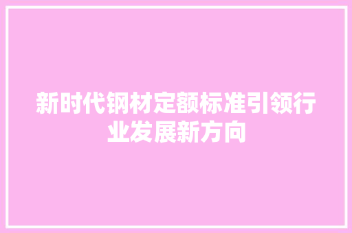 新时代钢材定额标准引领行业发展新方向