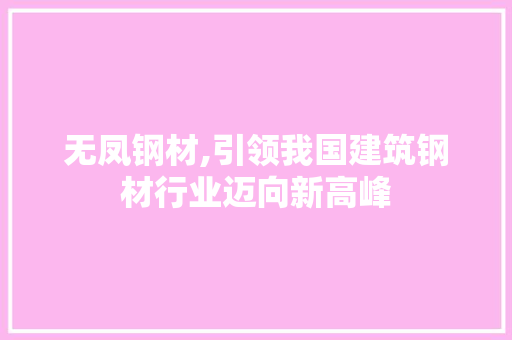 无凤钢材,引领我国建筑钢材行业迈向新高峰
