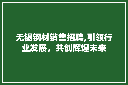无锡钢材销售招聘,引领行业发展，共创辉煌未来