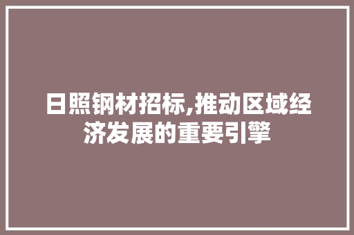 日照钢材招标,推动区域经济发展的重要引擎