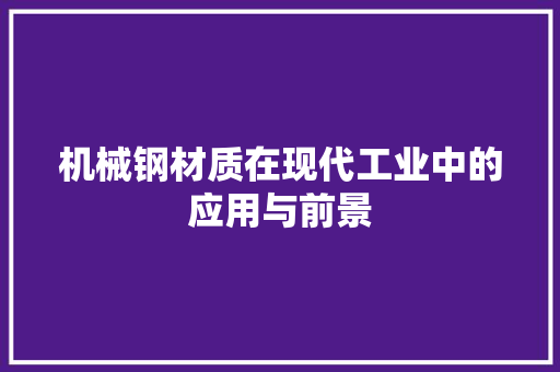 机械钢材质在现代工业中的应用与前景