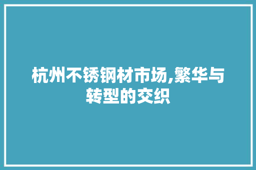 杭州不锈钢材市场,繁华与转型的交织