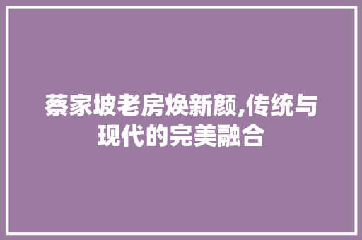 蔡家坡老房焕新颜,传统与现代的完美融合