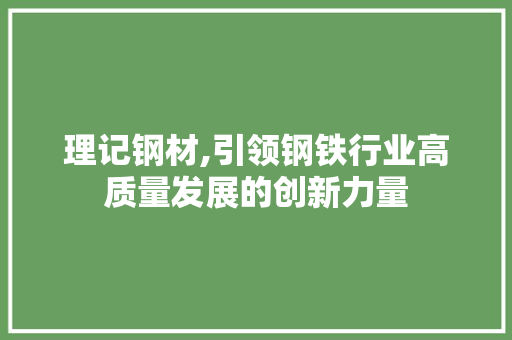 理记钢材,引领钢铁行业高质量发展的创新力量