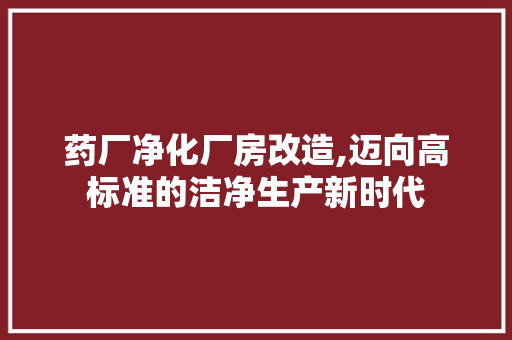 药厂净化厂房改造,迈向高标准的洁净生产新时代