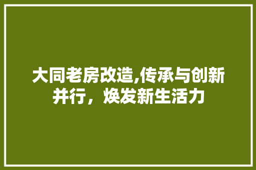 大同老房改造,传承与创新并行，焕发新生活力
