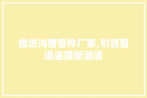 维坊沟槽管件厂家,引领管道连接新潮流