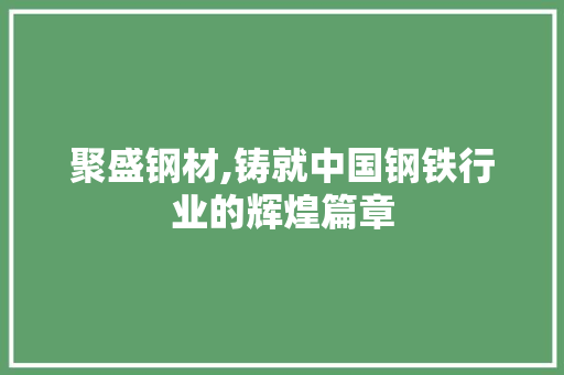 聚盛钢材,铸就中国钢铁行业的辉煌篇章
