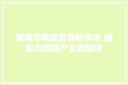 莱芜市莱城区钢材市场,崛起的钢铁产业新地标