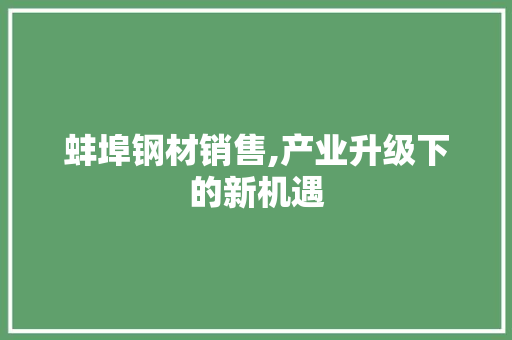 蚌埠钢材销售,产业升级下的新机遇