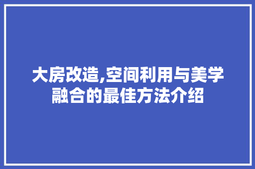 大房改造,空间利用与美学融合的最佳方法介绍
