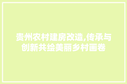 贵州农村建房改造,传承与创新共绘美丽乡村画卷