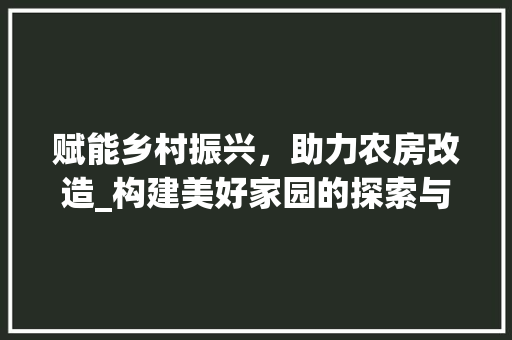 赋能乡村振兴，助力农房改造_构建美好家园的探索与方法