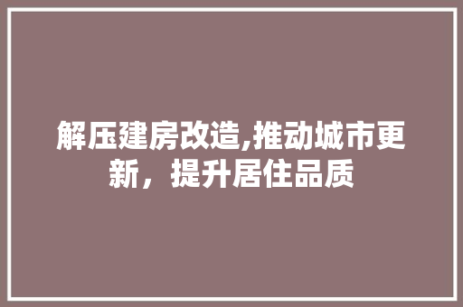 解压建房改造,推动城市更新，提升居住品质