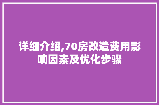 详细介绍,70房改造费用影响因素及优化步骤