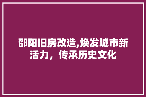 邵阳旧房改造,焕发城市新活力，传承历史文化