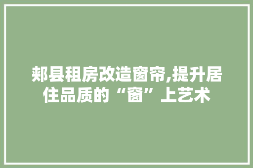 郏县租房改造窗帘,提升居住品质的“窗”上艺术