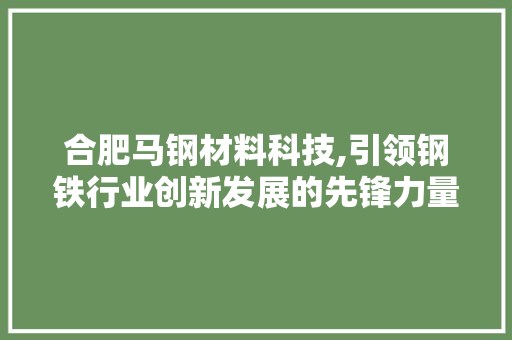 合肥马钢材料科技,引领钢铁行业创新发展的先锋力量