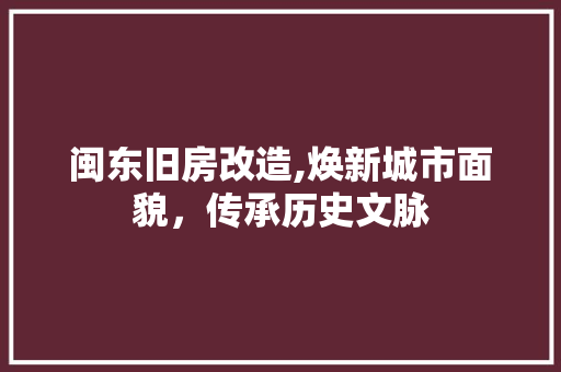 闽东旧房改造,焕新城市面貌，传承历史文脉