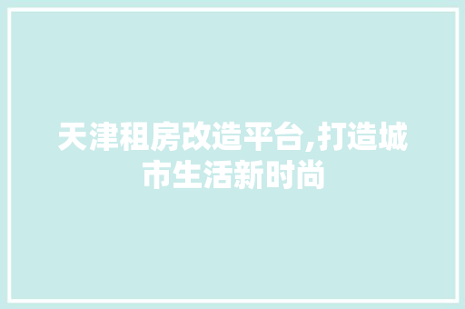 天津租房改造平台,打造城市生活新时尚