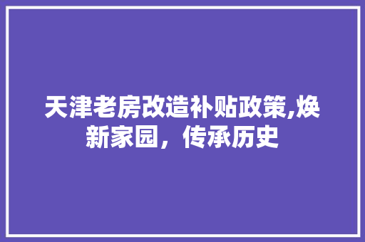 天津老房改造补贴政策,焕新家园，传承历史