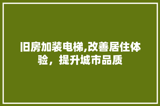 旧房加装电梯,改善居住体验，提升城市品质