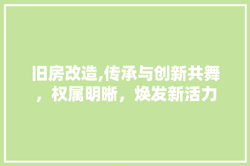 旧房改造,传承与创新共舞，权属明晰，焕发新活力