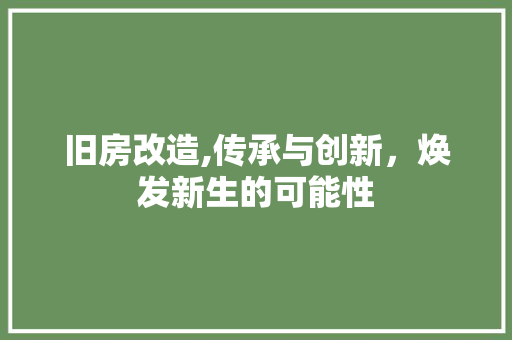 旧房改造,传承与创新，焕发新生的可能性