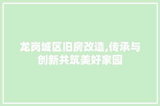 龙岗城区旧房改造,传承与创新共筑美好家园