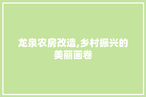 龙泉农房改造,乡村振兴的美丽画卷