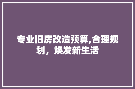 专业旧房改造预算,合理规划，焕发新生活