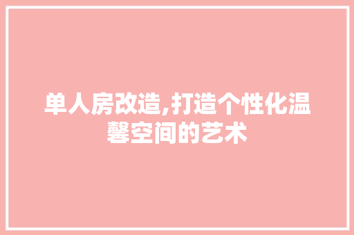 单人房改造,打造个性化温馨空间的艺术
