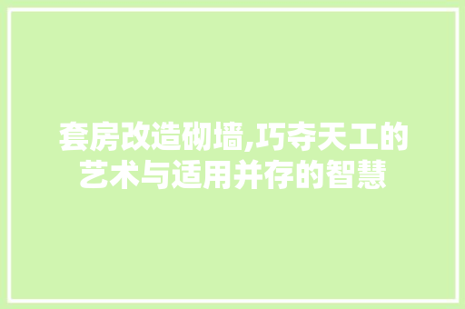 套房改造砌墙,巧夺天工的艺术与适用并存的智慧